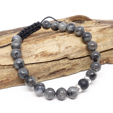 Larvikite et onyx mate, Bracelet homme