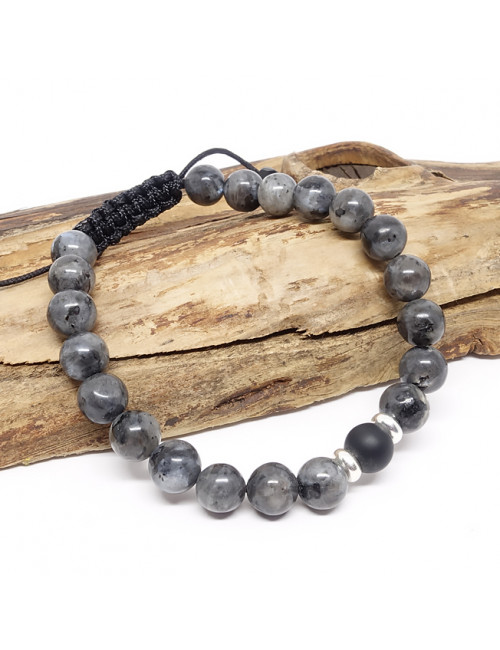 Larvikite et onyx mate, Bracelet homme