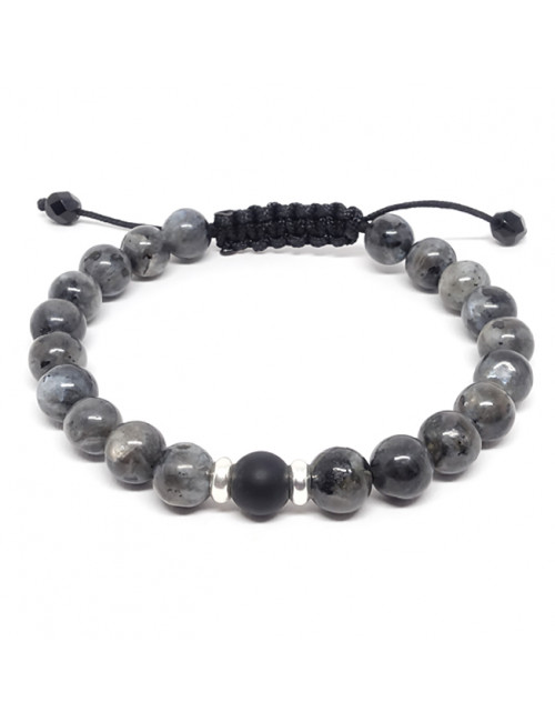 Larvikite et onyx mate, Bracelet homme