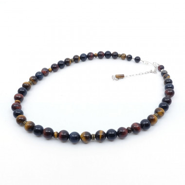 copy of Collier homme pierres 10 mm des 3 oeils (oeil de tigre, oeil de faucon et oeil de taureau)