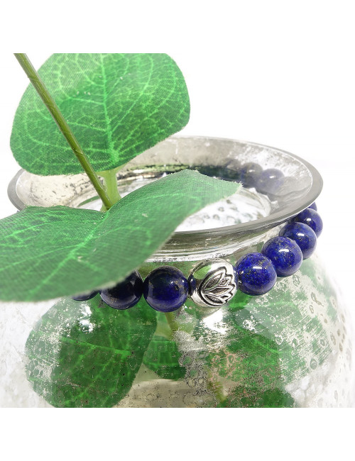 Bracelet ADO en pierre lapis lazuli et fleur de lotus