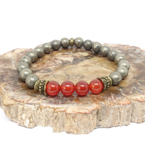 Bracelet extensible en PIERRE NATURELLE Pyrite et cornaline