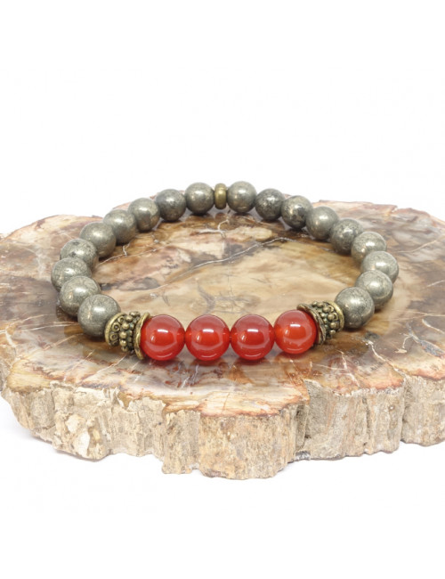 Bracelet extensible en PIERRE NATURELLE Pyrite et cornaline