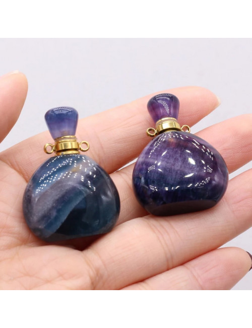 Flacon en PIERRE fluorite sur chaîne plaqué or.