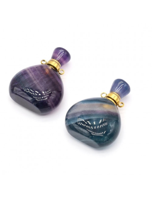 Flacon en PIERRE fluorite sur chaîne plaqué or.