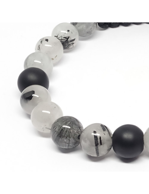 Bracelet Homme en PIERRE de quartz tourmaline