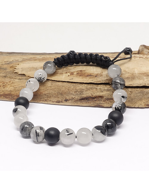 Bracelet Homme en PIERRE de quartz tourmaline