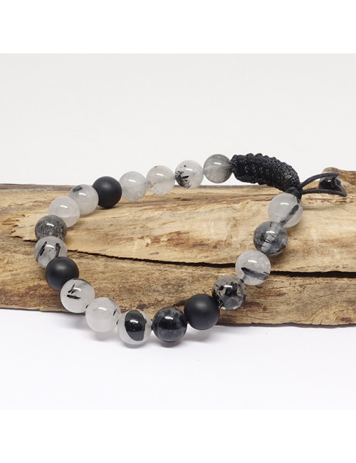 Bracelet Homme en PIERRE de quartz tourmaline