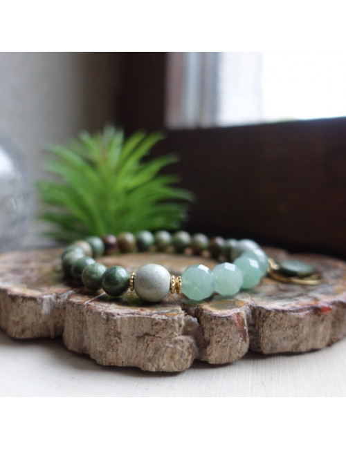 Opale verte, aventurine et jaspe, Bracelet harmonie