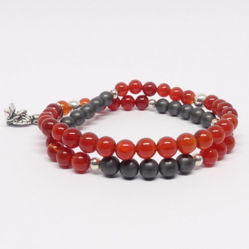 Bracelet extensible double rang En PIERRE cornaline et hématite mate