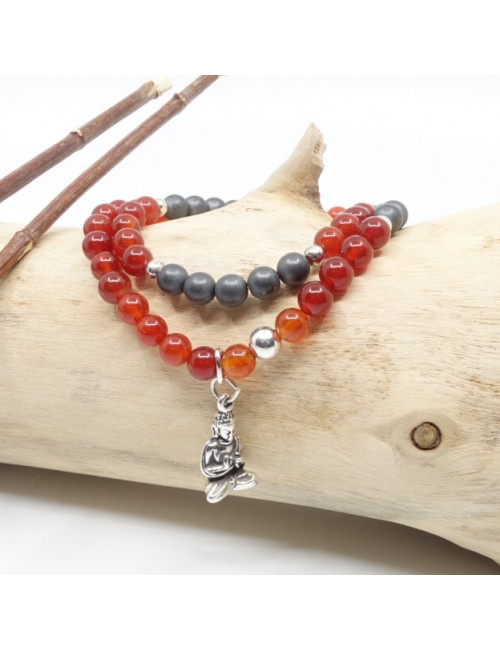 Bracelet extensible double rang En PIERRE cornaline et hématite mate
