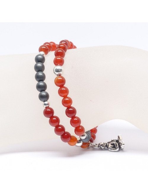Bracelet extensible double rang En PIERRE cornaline et hématite mate