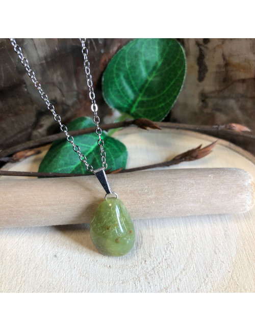 Opale verte, Pendentif sur chaîne acier 42 cm