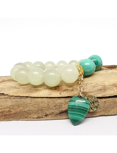Bracelet extensible en PIERRE de jade et malachite véritable