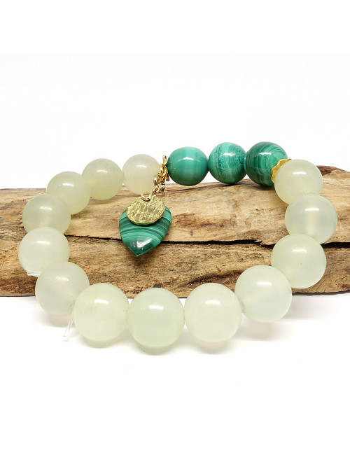 Bracelet extensible en PIERRE de jade et malachite véritable