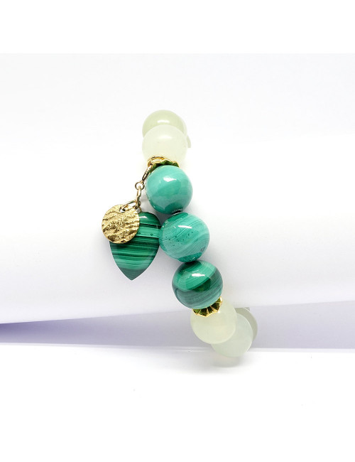 Bracelet extensible en PIERRE de jade et malachite véritable