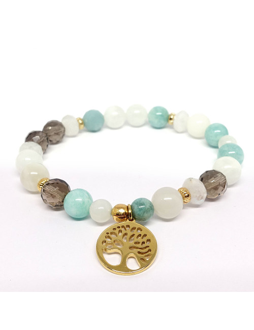 Pierre de lune, amazonite et quartz fumé