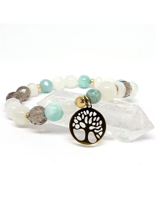 Pierre de lune, amazonite et quartz fumé