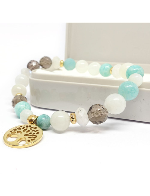 Pierre de lune, amazonite et quartz fumé