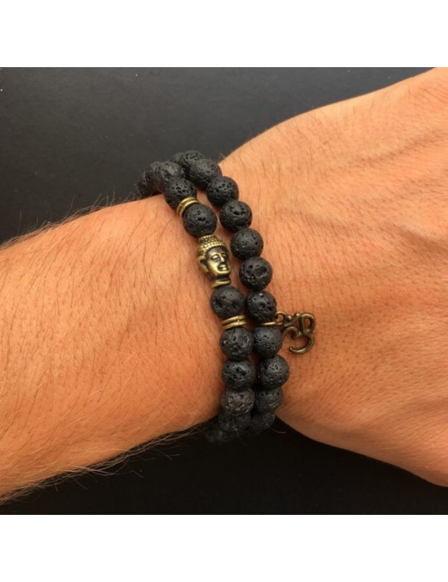 Duo de bracelets extensibles en pierre de lave