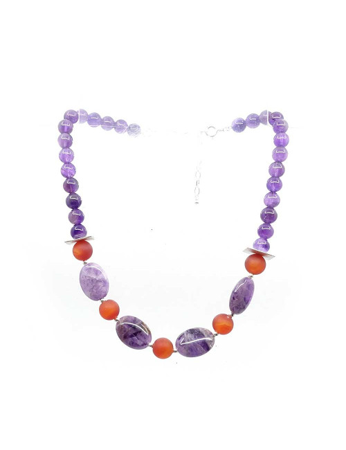 Collier en PIERRE NATURELLE ET VÉRITABLE d’ améthyste et cornaline mate