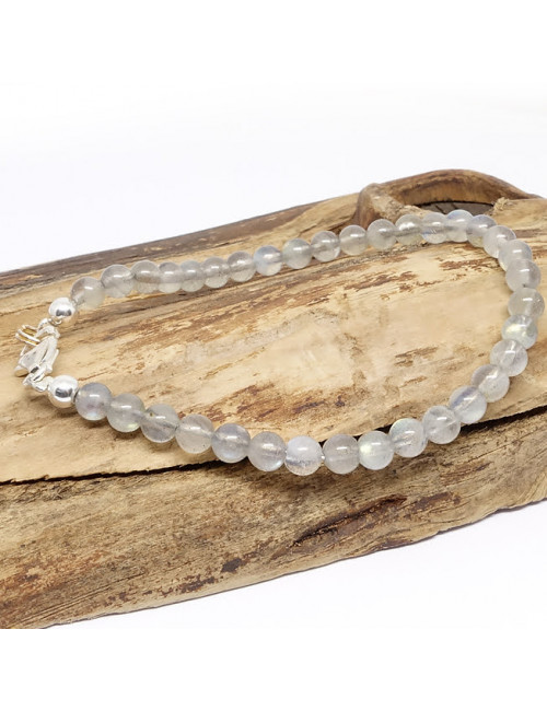 Bracelet fin en PIERRE naturelle de labradorite et argent