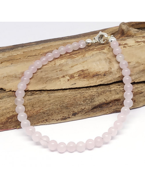 Bracelet fin en PIERRE naturelle quartz rose  et argent