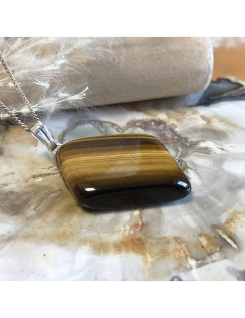 Pendentif en pierre oeil de tigre avec pochette