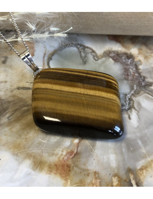 Pendentif en pierre oeil de tigre avec pochette