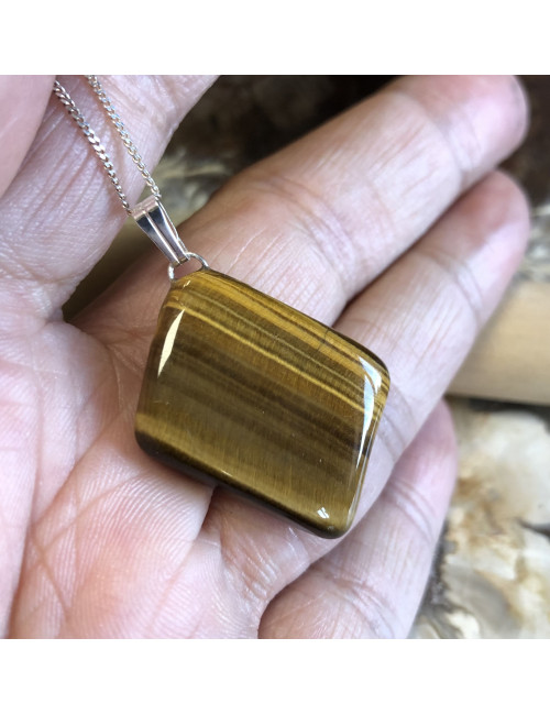 Pendentif en pierre oeil de tigre avec pochette