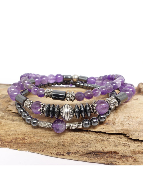 TRIO de Bracelets extensibles en PIERRE