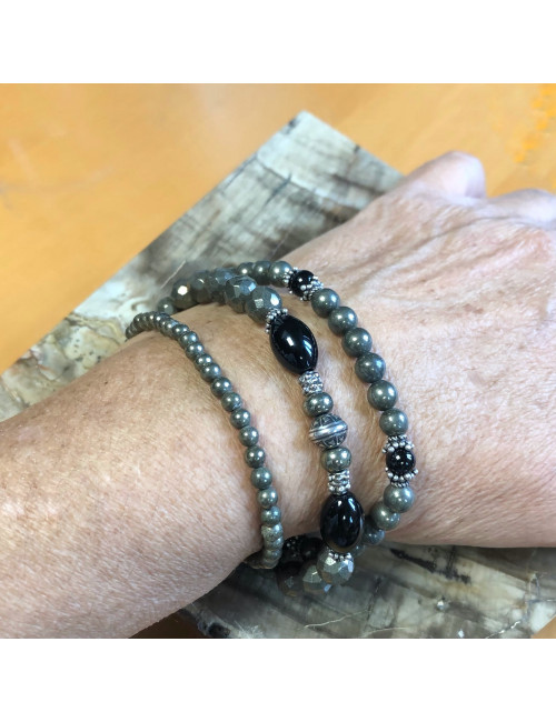 TRIO de Bracelets extensibles en PIERRE