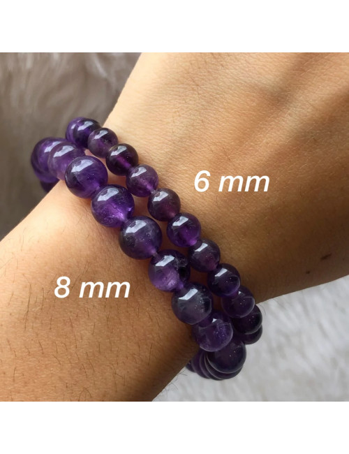 Bracelet extensible en améthyste, perles de 6 mm
