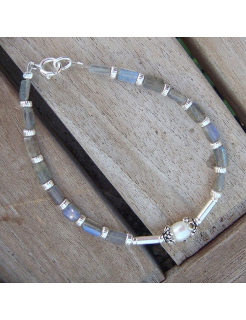 Bracelet labradorite et perle d'eau douce
