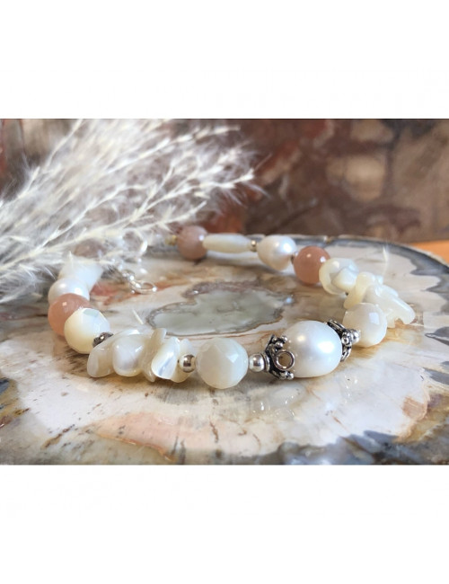 Bracelet extensible en pierre de lune