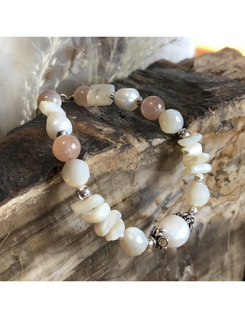 Bracelet extensible en pierre de lune