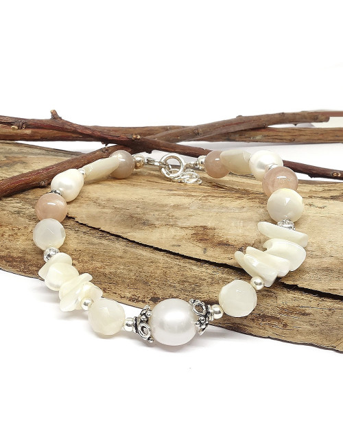 Bracelet extensible en pierre de lune