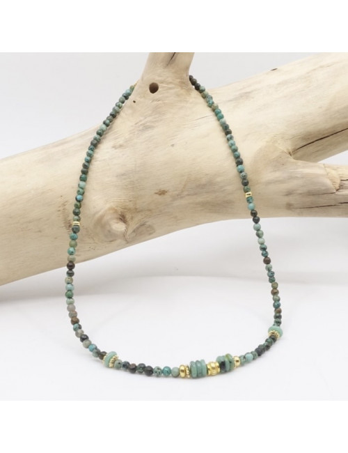 Turquoise africaine et chrysoprase. Collier bien-être