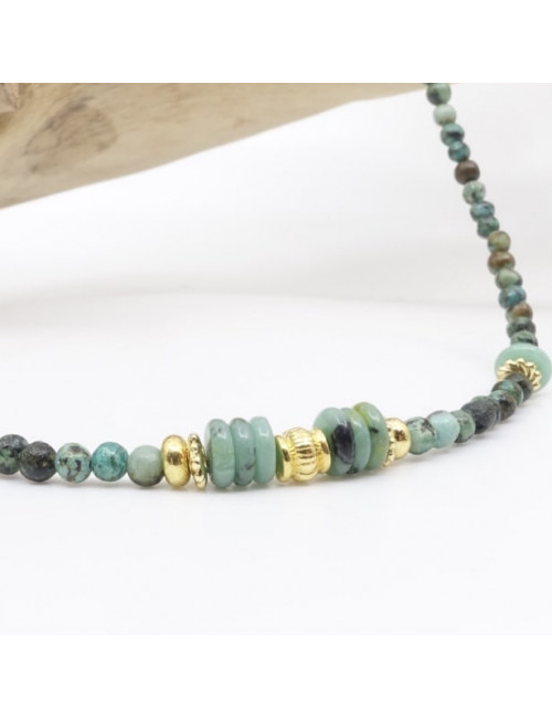 Turquoise africaine et chrysoprase. Collier bien-être