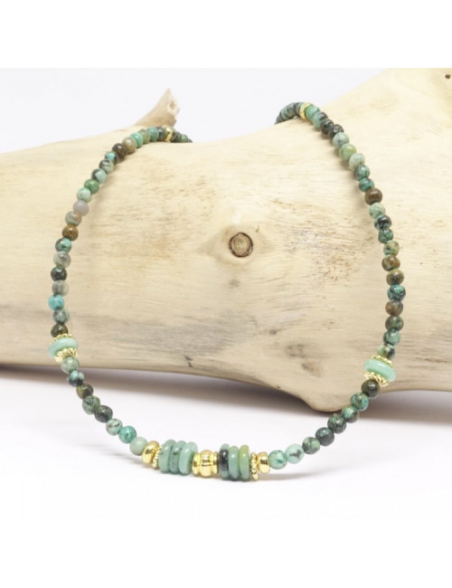 Turquoise africaine et chrysoprase. Collier bien-être