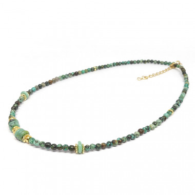 Turquoise africaine et chrysoprase. Collier bien-être
