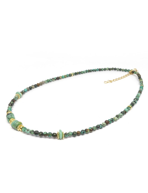 Turquoise africaine et chrysoprase. Collier bien-être