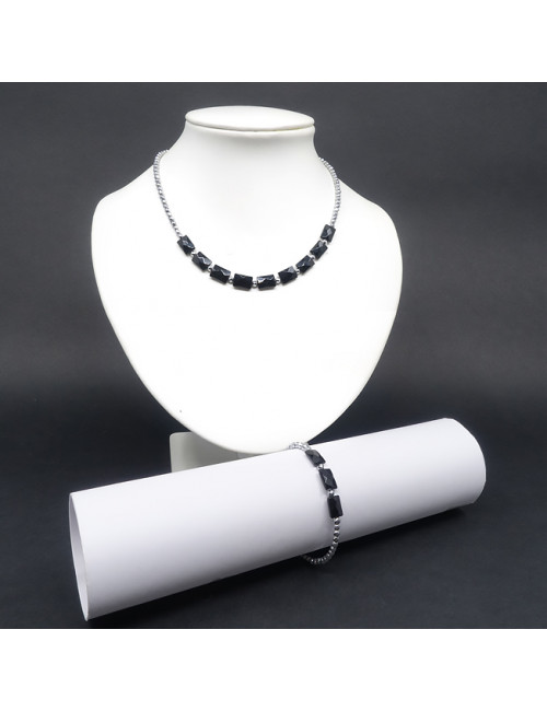 Onyx et hématite argentée facettée