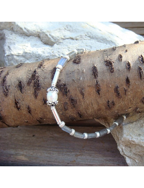 Bracelet labradorite et perle d'eau douce