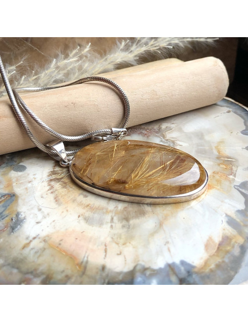 Pendentif en argent 925 et quartz rutilé.