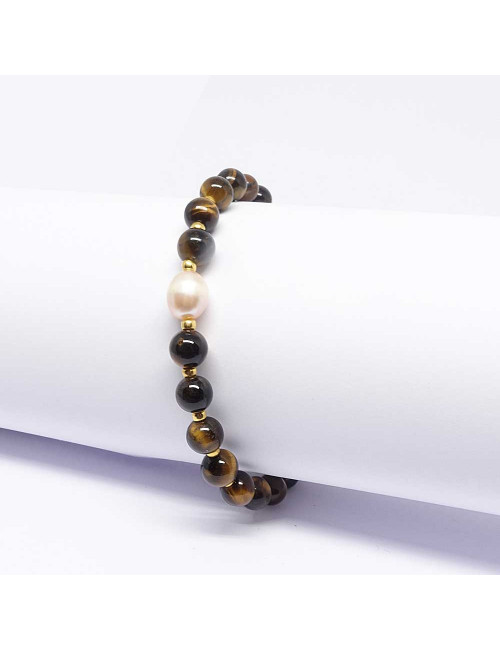 Oeil de tigre et perle biwa, Bracelet création