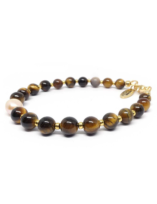 Oeil de tigre et perle biwa, Bracelet création