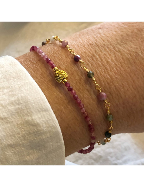 Tourmaline rose facettées, Bracelet fin