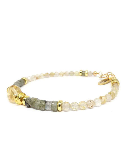 Quartz rutile, labradorite et citrine. Bracelets bien-être.