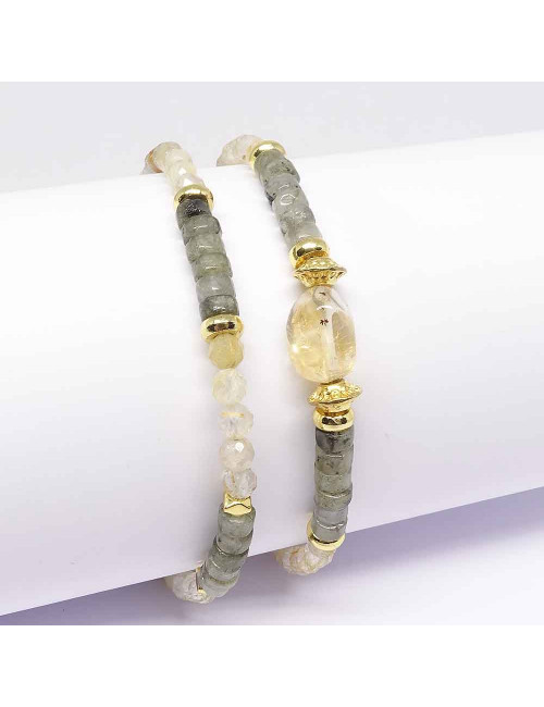 Bracelet fin en Quartz rutile, labradorite et citrine